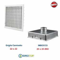 Griglia Bocchetta New Model 22x22cm GRIGIA Diam.60mm Regolabile con Serranda per Caminetto