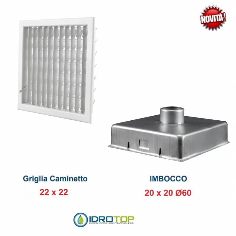 Griglia Bocchetta New Model 22x22cm GRIGIA Diam.60mm Regolabile con Serranda per Caminetto