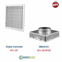 Griglia Bocchetta New Model 22x22cm GRIGIA Diam.120mm Regolabile con Serranda per Caminetto