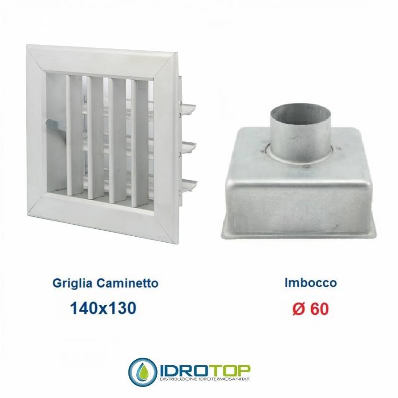 Bocchetta Aria cm14x13 Alluminio con Adattatore D.60-Griglia x Caminetto Regolabile