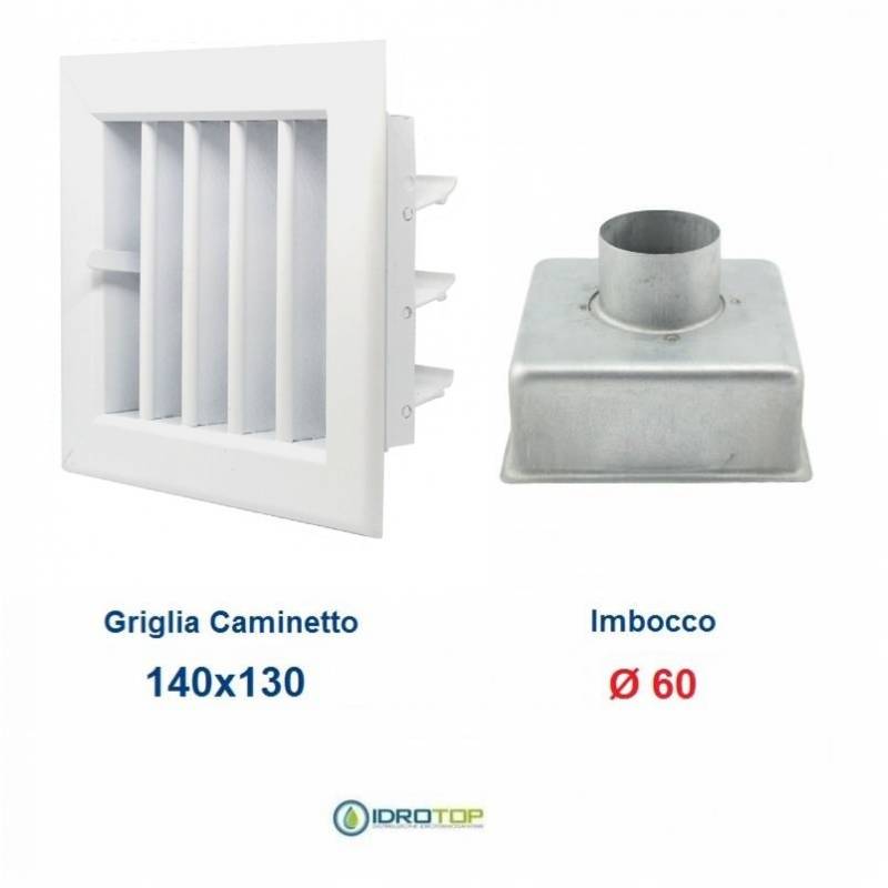 Bocchetta Aria cm14x13 Bianca con Adattatore D.60-Griglia x Caminetto Regolabile