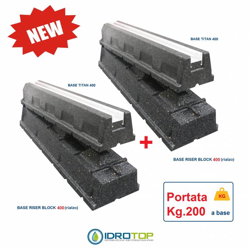 Coppia Basi TITAN+Coppia Rialzi L400 Antivibrante a Pavimento per Unità Esterne Pesanti Kg.200