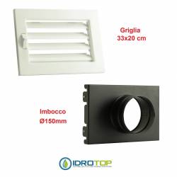 Griglia Bocchetta New Model 33X20 BIANCA Diam.150 Regolabile con Serranda per Caminetto