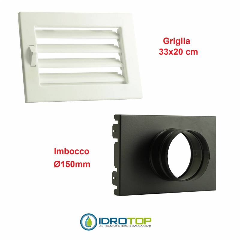 Griglia Bocchetta New Model 33X20 BIANCA Diam.150 Regolabile con Serranda per Caminetto