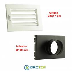 Griglia Bocchetta New Model 24X17cm BIANCA Diam.150 Regolabile con Serranda per Caminetto
