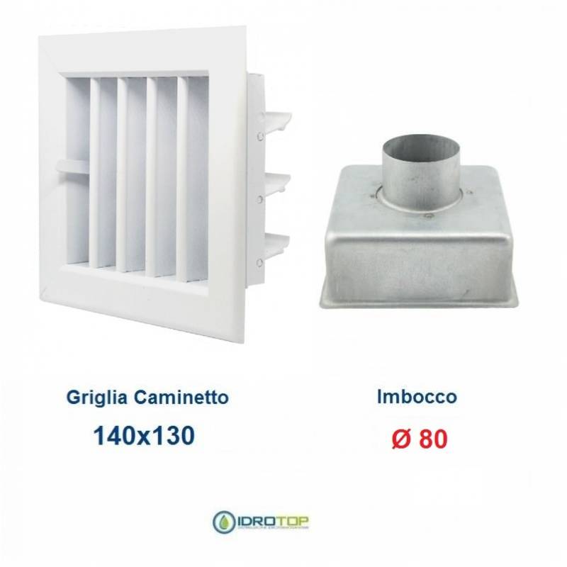 Bocchetta Aria cm14x13 Bianca con Adattatore D.80-Griglia x Caminetto Regolabile