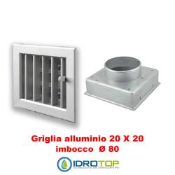 Bocchetta Aria cm20x20 regolabile Alluminio con Adattatore D.80 per Caminetti