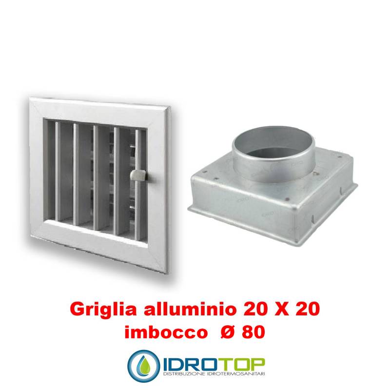 Bocchetta Aria cm20x20 regolabile Alluminio con Adattatore D.80 per Caminetti