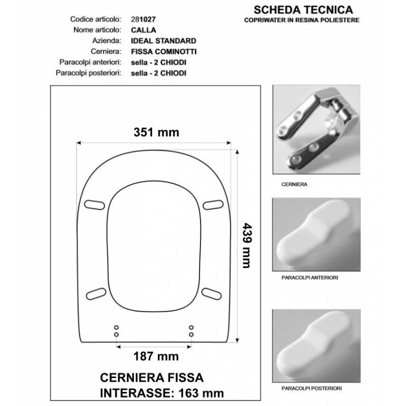 COPRIWATER SEDILE CALLA + KIT OMAGGIO bianco Euro Ideal Standard 