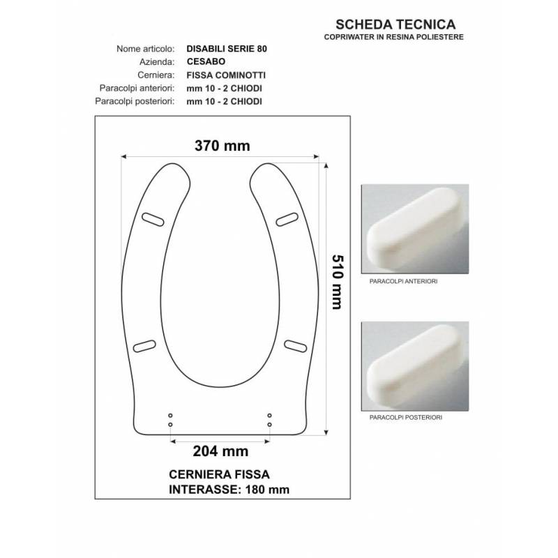Copriwater DISABILI per SERIE 80 CESABO BIANCO cerniera cromo normale o rallentata soft close
