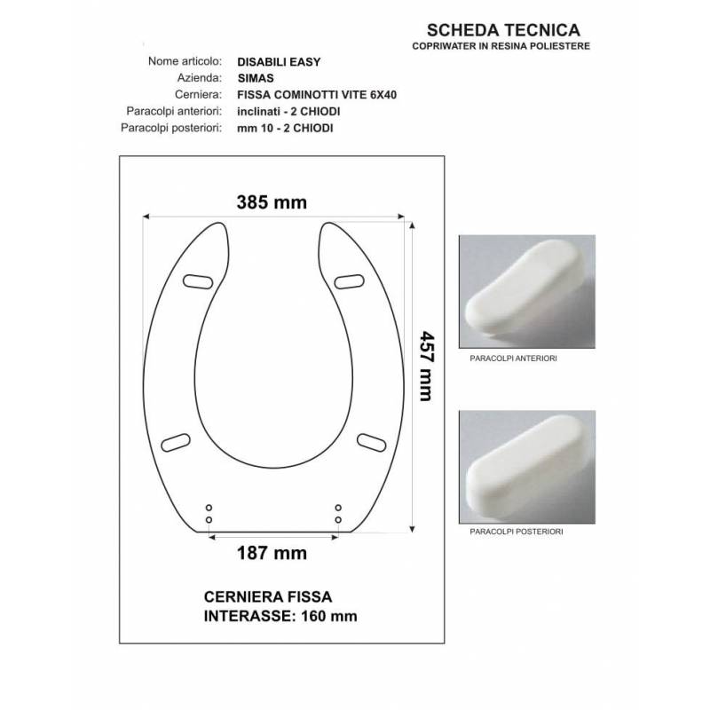 Copriwater DISABILI per EASY SIMAS BIANCO cerniera cromo normale o rallentata soft close
