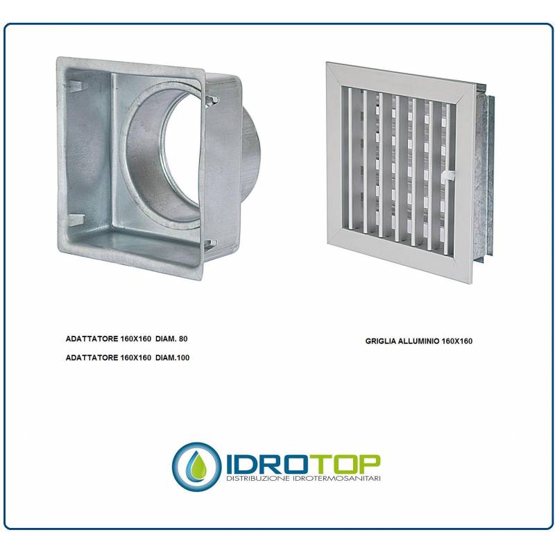 Griglia Bocchetta Aria cm16x16 con Adattatore per Caminetto Aria Calda