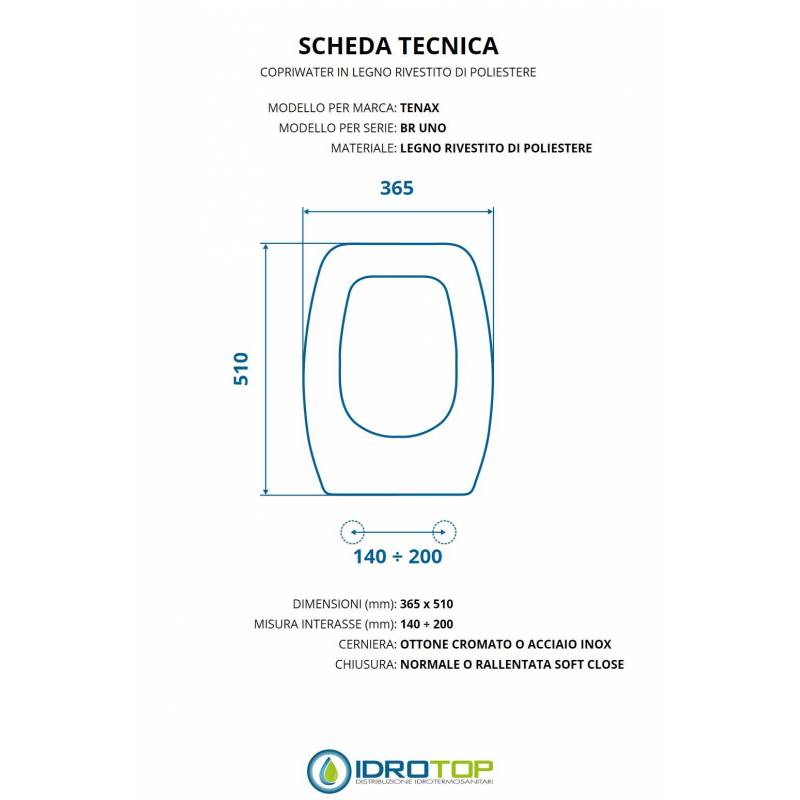 Copriwater BR-1 Bianco Cerniera Cromo-Tenax Simi 