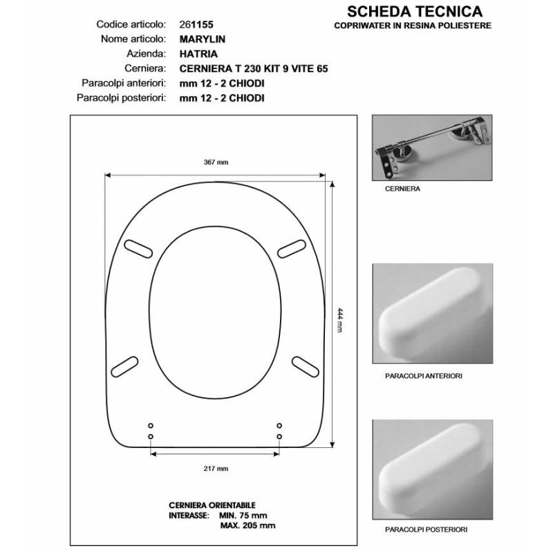 Copriwater Hatria  MARILYN CHAMPAGNE  Cerniera Cromo-Sedile-Asse Wc