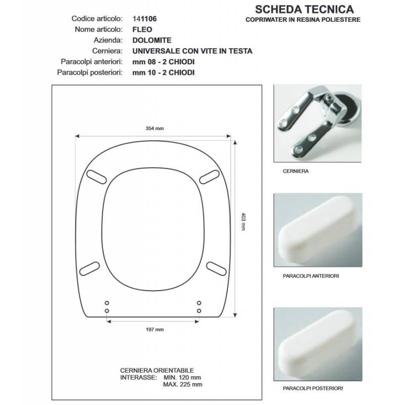 Copriwater Dolomite FLEO GRIGIO SUSSURRATO Cerniera Cromo-Sedile-Asse Wc
