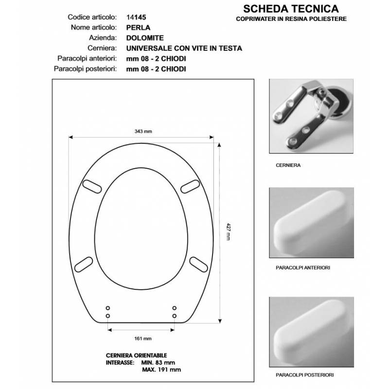 Copriwater Dolomite PERLA CHAMPAGNE  Cerniera Cromo-Sedile-Asse Wc