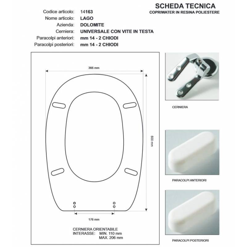 Copriwater Dolomite LAGO ROSA  I.S.  Cerniera Cromo-Sedile-Asse Wc