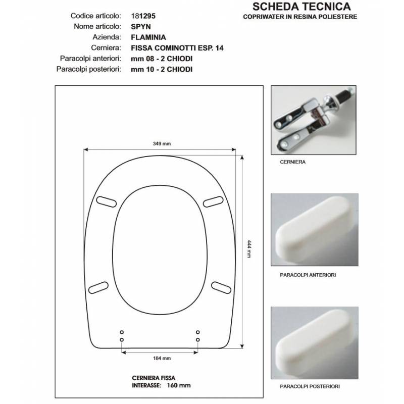 Copriwater Flaminia  SPIN NERO  Cerniera Cromo-Sedile-Asse Wc