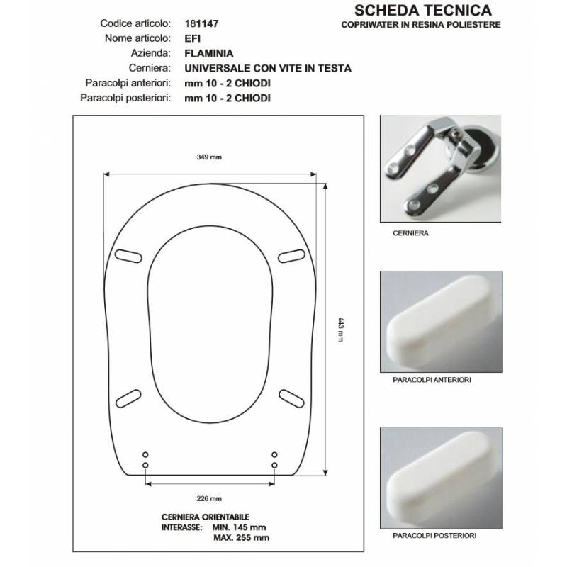 Copriwater Flaminia   EFI - MB NOCE MASSELLO  Cerniera Oro-Sedile-Asse Wc