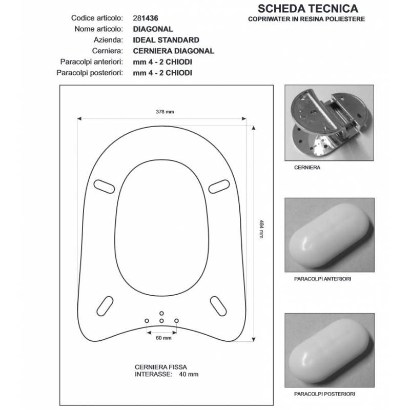 Sedile Copriwc per WC Ideal Standard modello DIAGONAL 