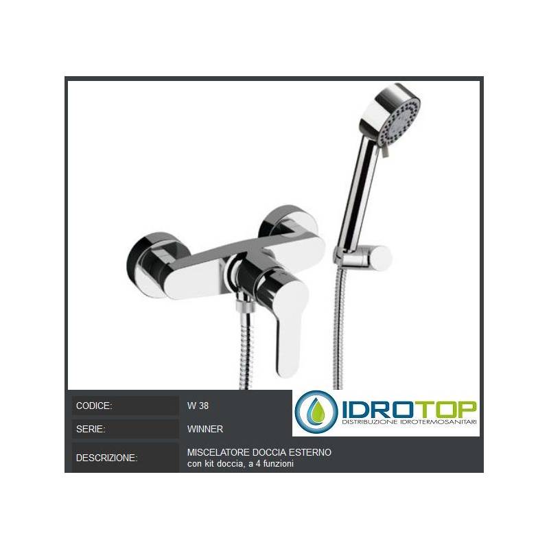 Miscelatore doccia esterno con kit doccia a 4 funzioni Remer