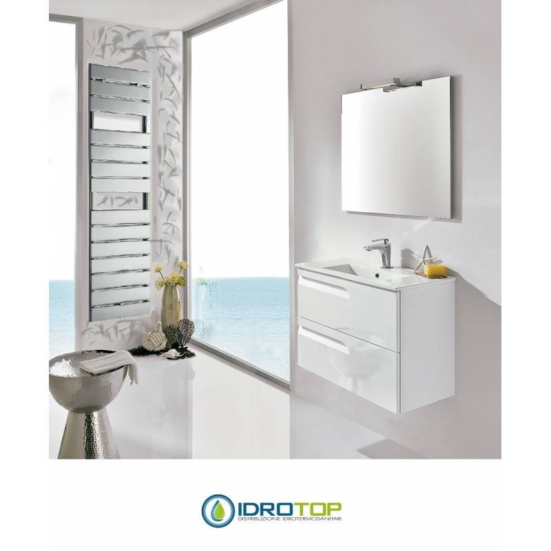 Mobile Bagno VITALE Bianco Sospeso 80cm con Lavabo in Ceramica-Specchio e Lampada