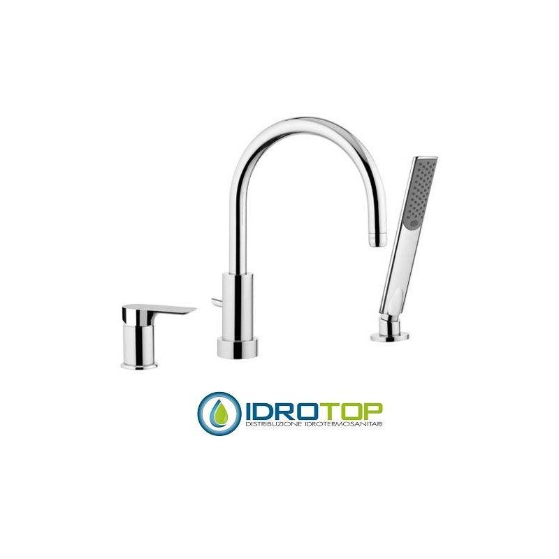 Miscelatore INFINITY BORDO VASCA con deviatore a leva in Ottone Cromato Remer