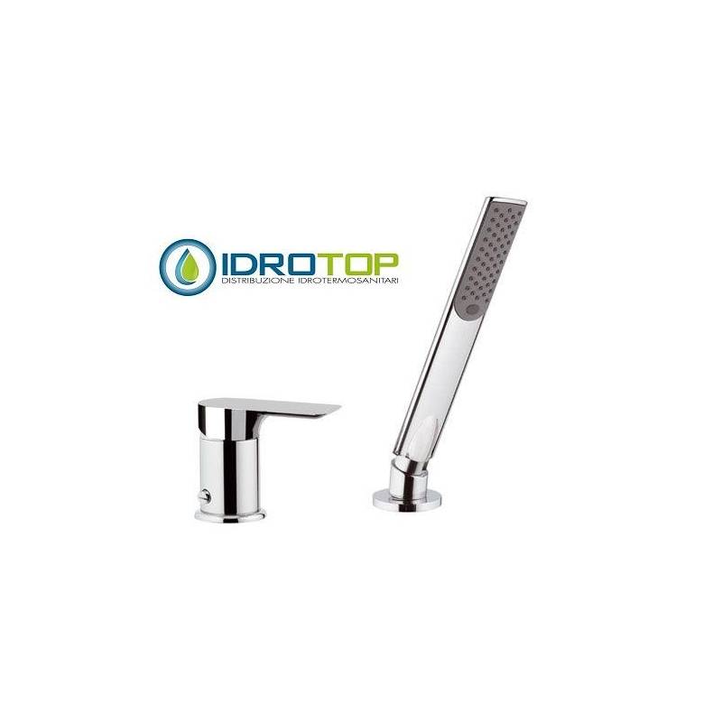 Miscelatore INFINITY BORDO VASCA con DOCCETTA e DEVIATORE in Ottone Cromato Remer