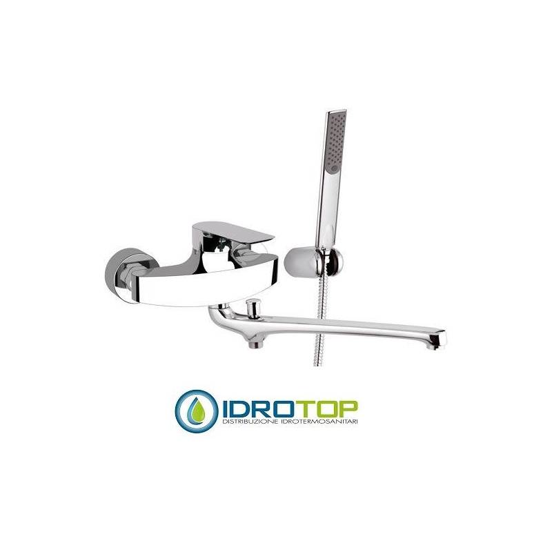 Miscelatore INFINITY LAVELLO/VASCA con CANNA LUNGA 30 cm completo di kit doccia in Ottone Cromato Remer