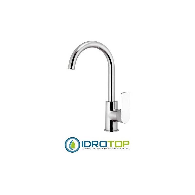 Miscelatore INFINITY LAVELLO MONOFORO 90' con canna ALTA a U in Ottone Cromato Remer