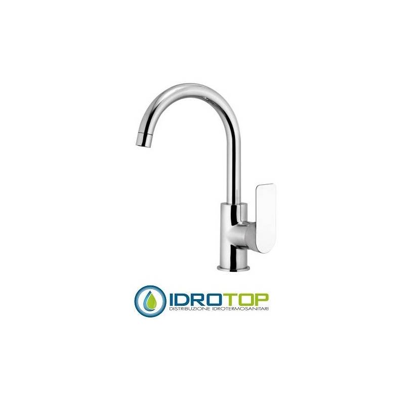 Miscelatore INFINITY LAVELLO MONOFORO 90' con BOCCA  ALTA in Ottone Cromato Remer