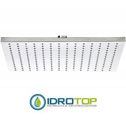 Soffione Doccia a PIOGGIA QUADRATO piatto 30x30cm con 144 getti in silicone anticalcare, a snodo Ottone Cromato Remer