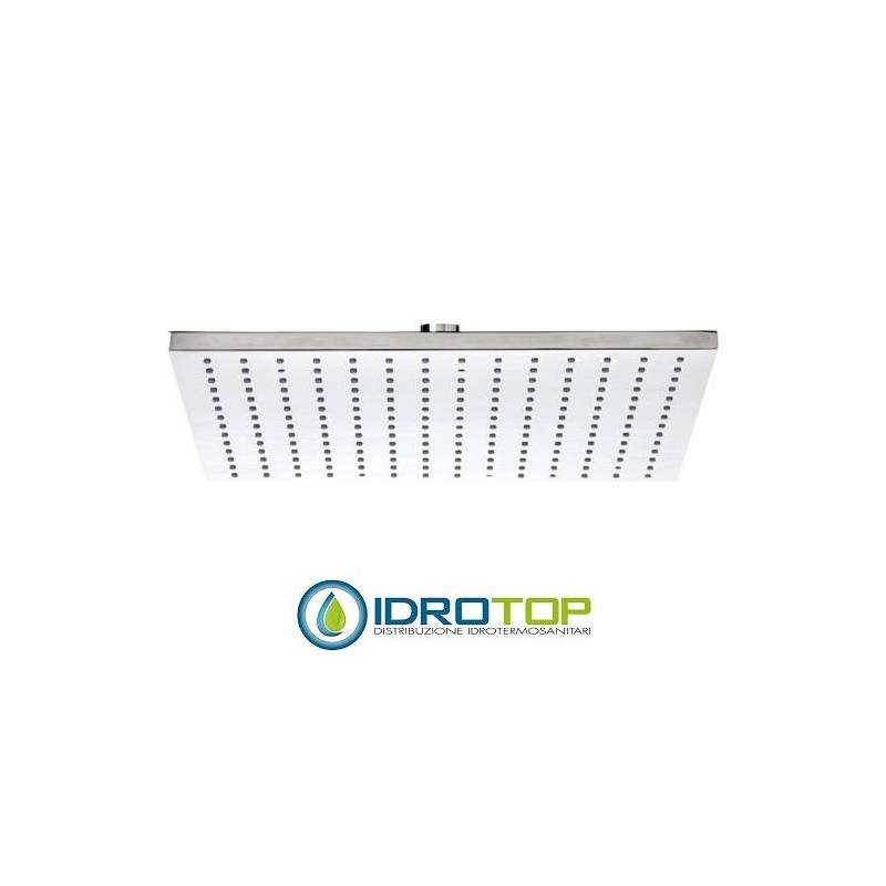 Soffione Doccia a PIOGGIA QUADRATO piatto 30x30cm con 144 getti in silicone anticalcare, a snodo Ottone Cromato Remer