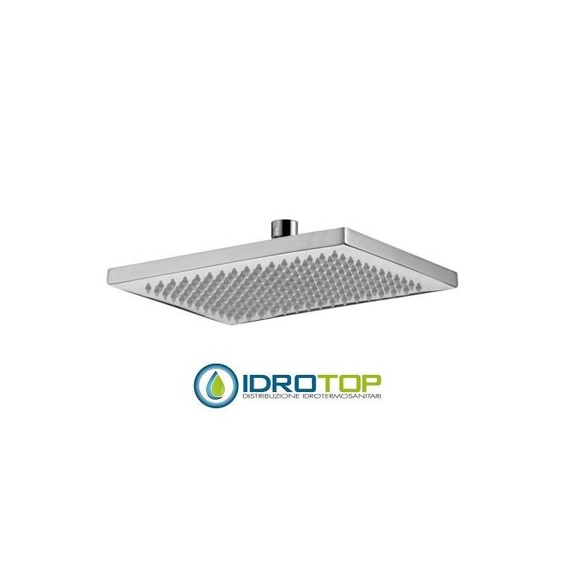 Soffione Doccia a PIOGGIA RETTANGOLARE 24x14 cm a snodo, con 128 getti in silicone anticalcare Ottone Cromato Remer
