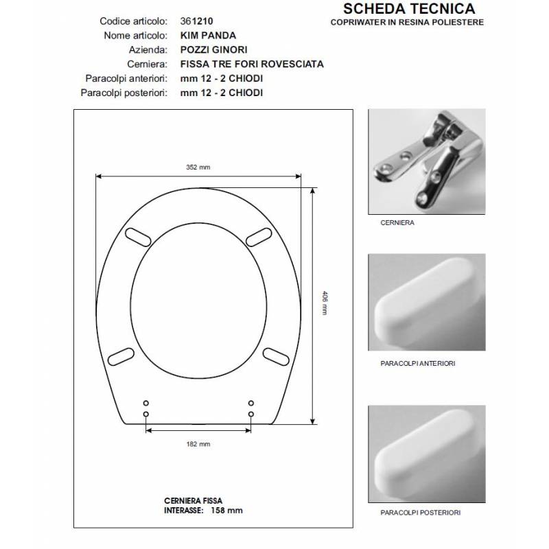 Copriwater Pozzi Ginori KIM BIANCO  Cerniera Oro-Sedile-Asse Wc 