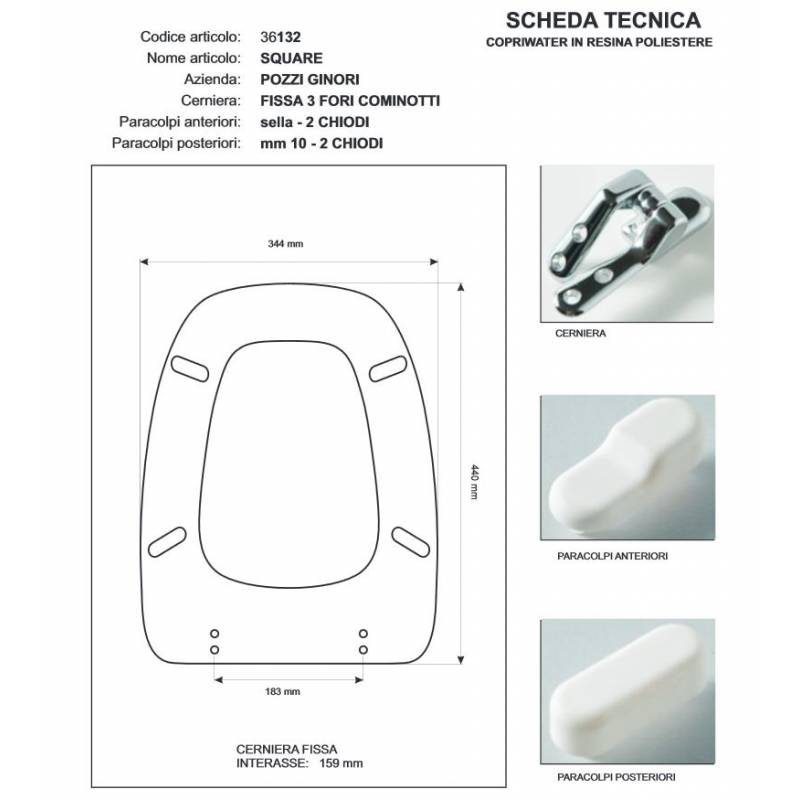 Copriwater Pozzi Ginori SQUARE  VERDE R.G.  Cerniera Cromo-Sedile-Asse Wc 