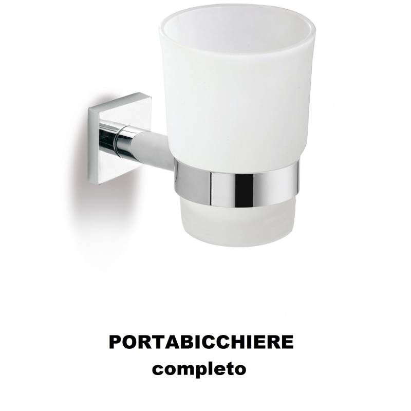 Porta bicchiere Sidney/Gamma da Parete.Vetro Acidato.Cromato.Ibb