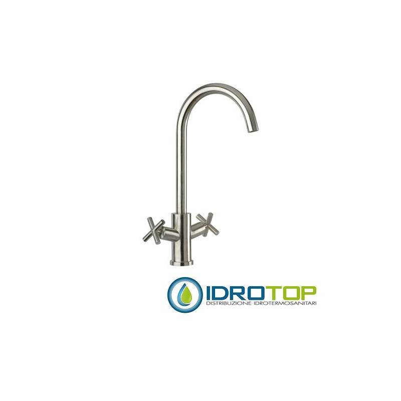 Miscelatore 304 INOX LAVELLO con canna alta a C in tubo e girevole Inox Remer