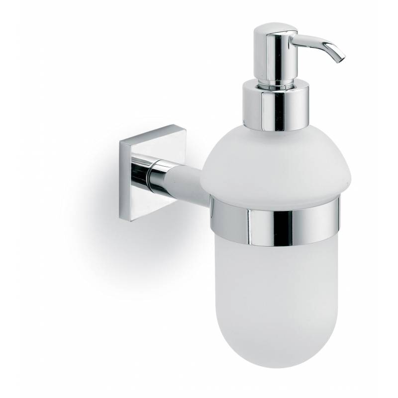 Porta Sapone Dispenser in Vetro Acidato Sidney.Finitura Cromo.Ibb