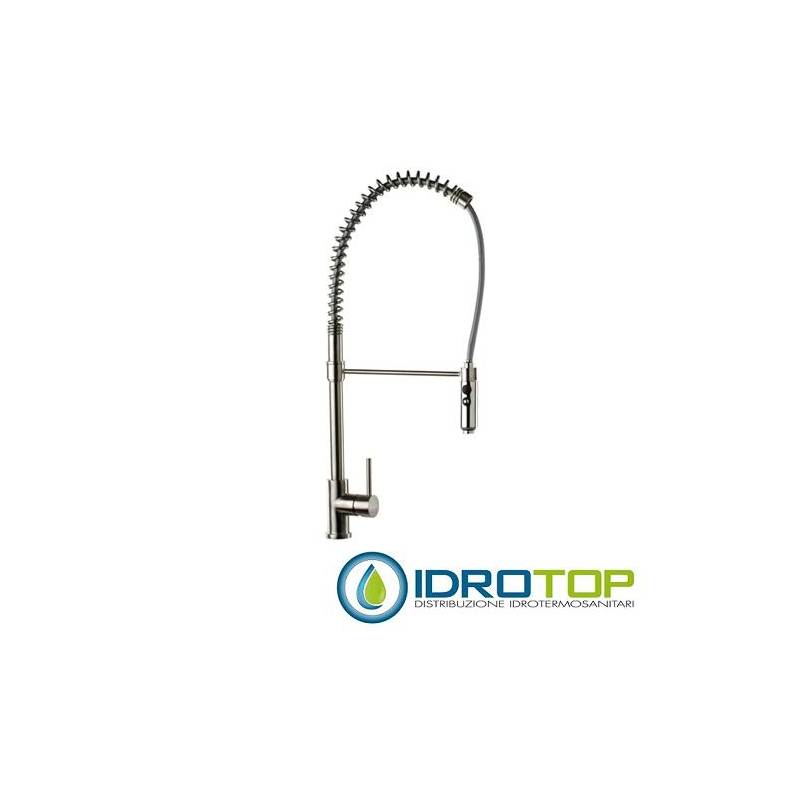 Miscelatore 304 INOX LAVELLO con bocca girevole a molla elettrolucida,flessibile in acciaio inox. inox Remer