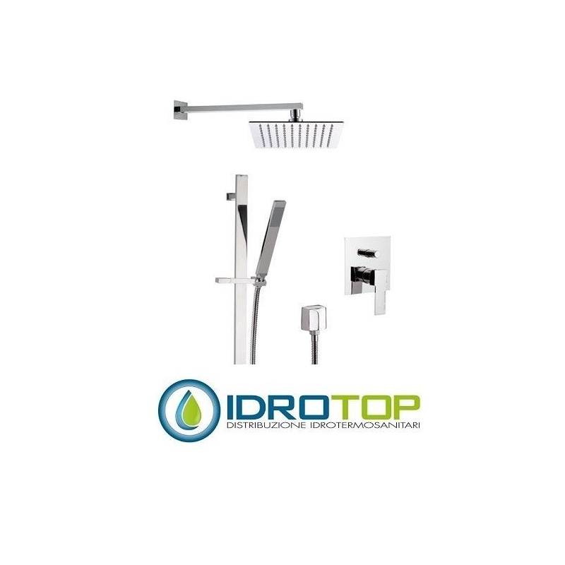 SET DOCCIA QUBIKA soffione 20x20 inox, braccio 30 cm con doccetta, saliescendi, flessibile, miscelatore e presa acqua cromatoin