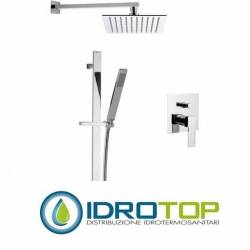 SET DOCCIA QUBIKA soffione inox 25x25+braccio 30 cm con doccetta, supporto, saliescendi, flessibile, miscelatore inc. cromatoin