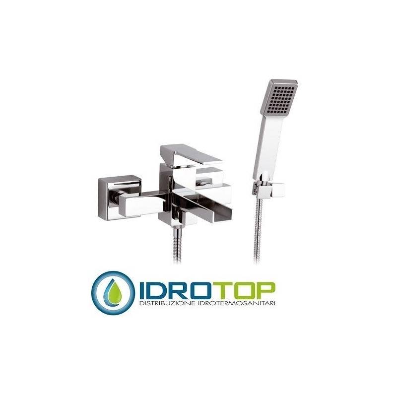 Miscelatore QUBIKA  CASCATA  VASCA con bocca a cascata e doccia duplex cromato Remer