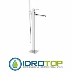Miscelatore QUBIKA  CASCATA VASCA pavimento, con doccetta in ottone con bocca a cascata di 78 cm, deviatore e kit doccia cromato