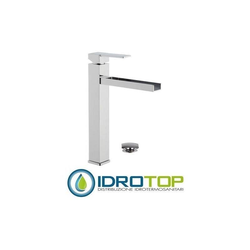 Miscelatore QUBIKA  CASCATA LAVABO alto L con scarico Click-Clack cromato Remer