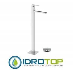 Miscelatore QUBIKA  CASCATA LAVABO da pavimento con scarico Click-Clack cromato Remer