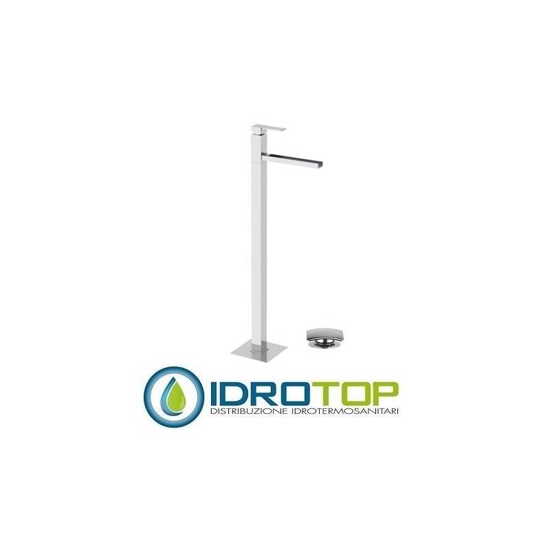 Miscelatore QUBIKA  CASCATA LAVABO da pavimento con scarico Click-Clack cromato Remer