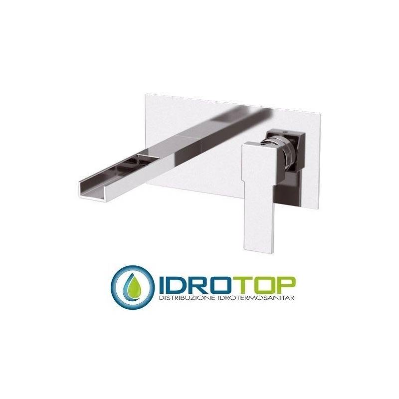 Miscelatore QUBIKA  CASCATA LAVABO a incasso con piastra rettangolare in ottone cromato Remer